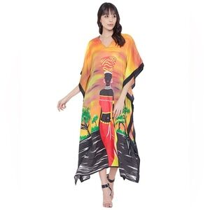 Kaftan For Plus Size Women Tribal Printed Multicolor
